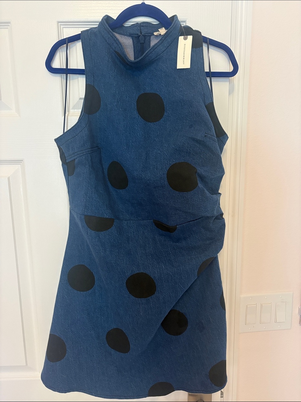 Anthropologie Sleeveless Blue Polka Dot Dress - WITH TAGS